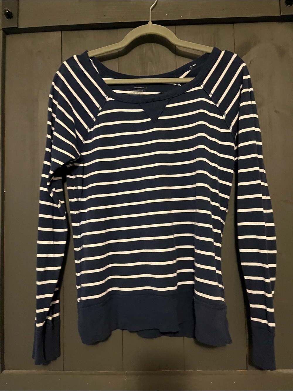 Old Navy Navy and White Striped Pullover Sweatshirt